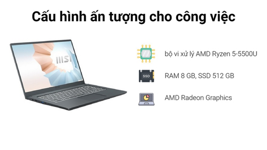 Laptop MSI Modern 15 A5M 234VN R5 5500U/8GB/512GB/15.6&quot;FHD/Win 11_Hàng Chính Hãng