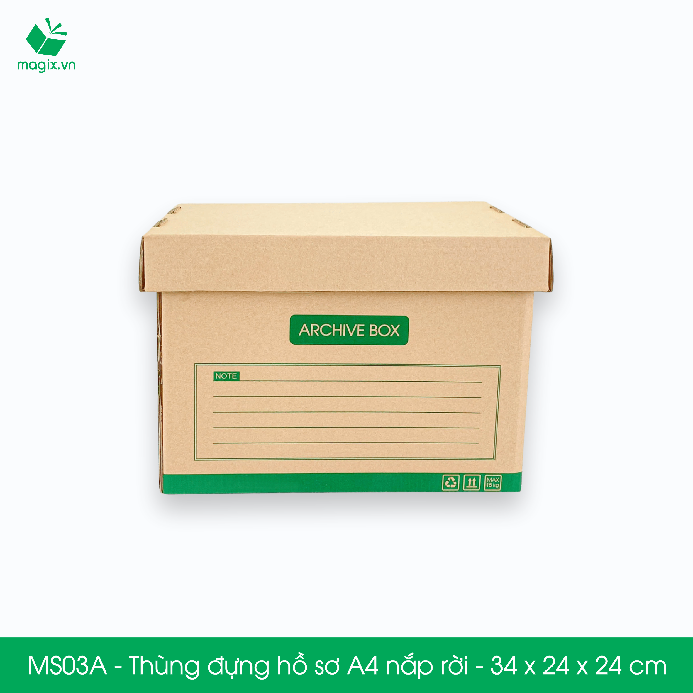 MS03A - 34x24x24 cm - Bộ 5 thùng đựng hồ sơ A4 nắp rời