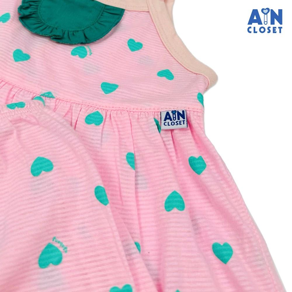 Bộ quần áo Ngắn bé gái họa tiết Dây Tim Xanh nền hồng thun giấy - AICDBG3VSC7N - AIN Closet