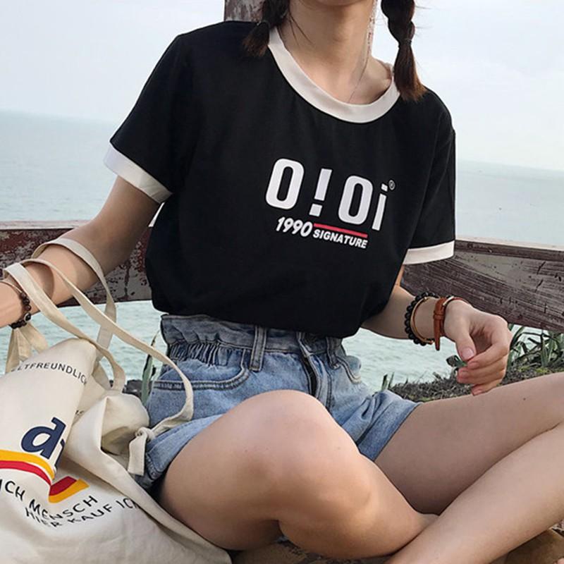 Áo Thun Tay Ngắn Cổ Tròn Hoạ Tiết Chữ Thiết Kế Dáng Rộng Thoải Mái