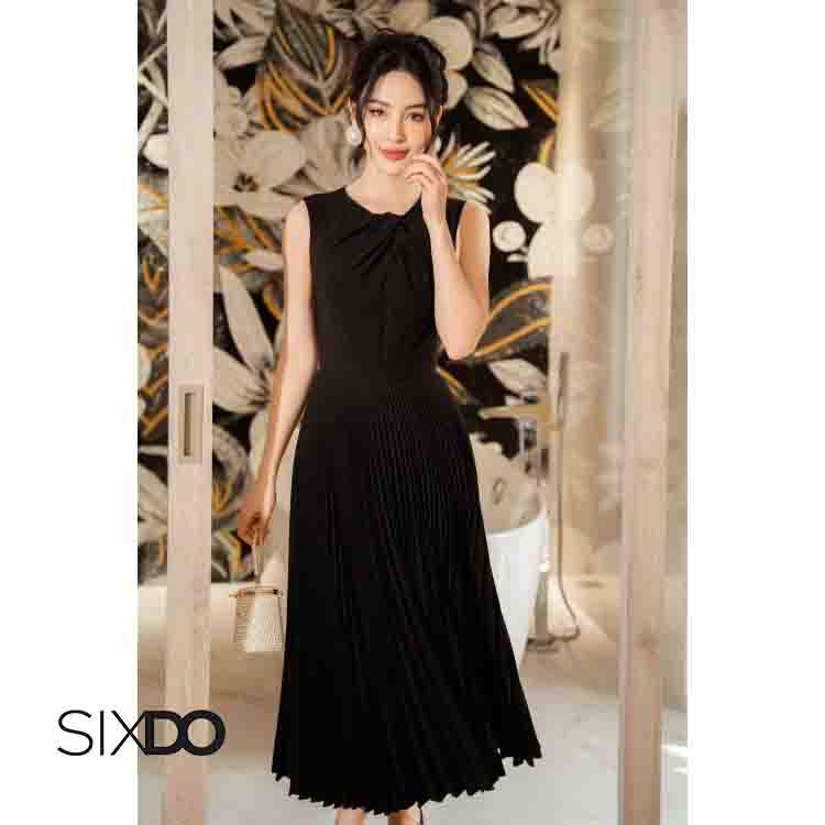 Đầm woven sát nách SIXDO cổ xoắn thanh lịch