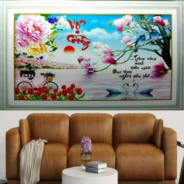 Tranh thêu vợ chồng thiên nga hoa ngọc lan X8195 - kích thước: 69 * 43cm.
