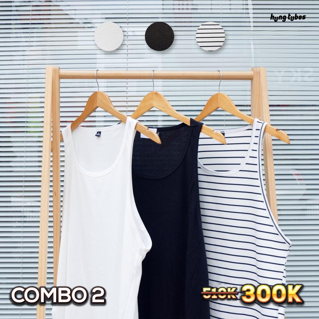 COMBO 3 ÁO BA LỖ thun gân cotton mềm mại đi biển thoải mái Hung Tubes