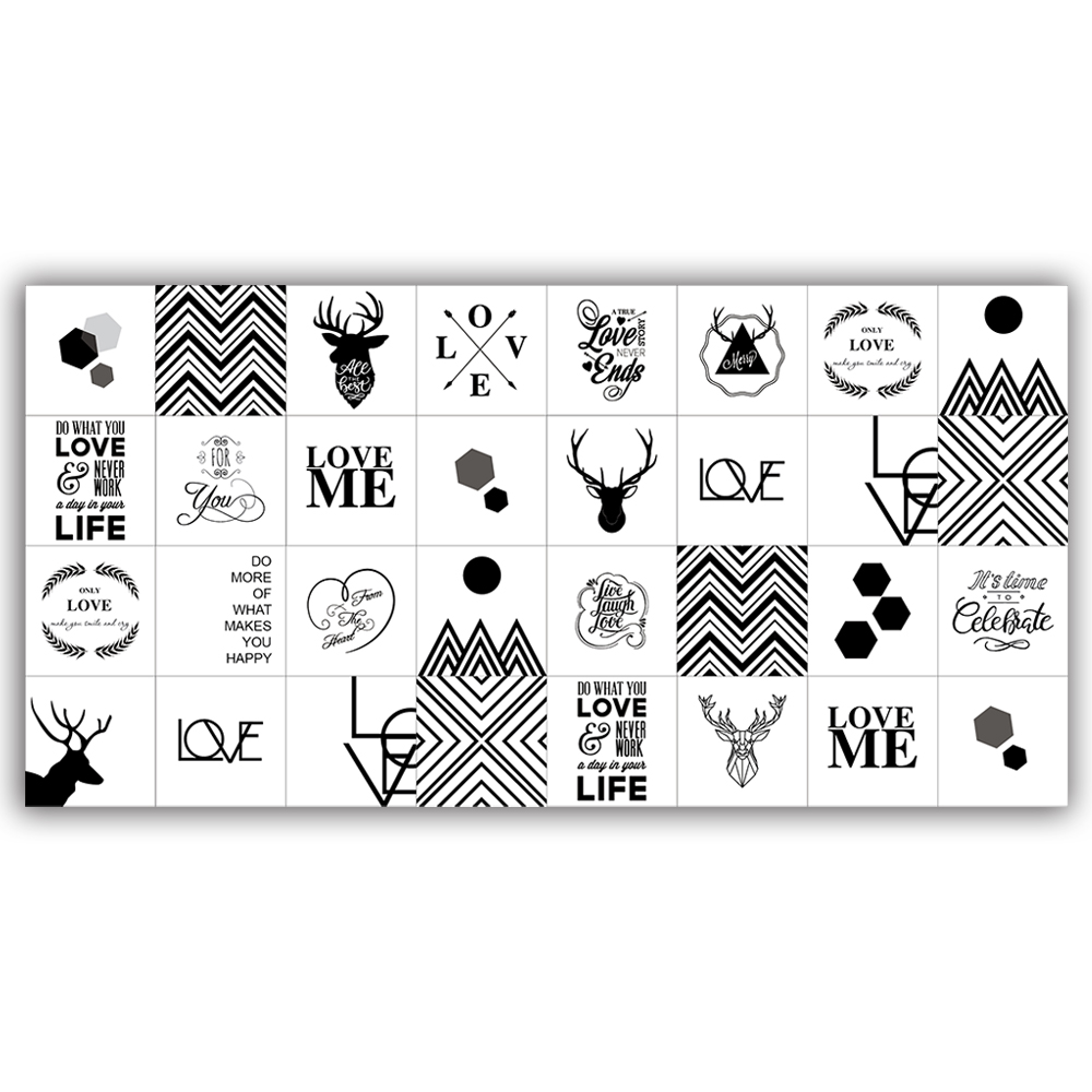 Decal Gạch bông đen trắng Love Me trang trí phòng khách, dán bếp, tường, tủ kệ