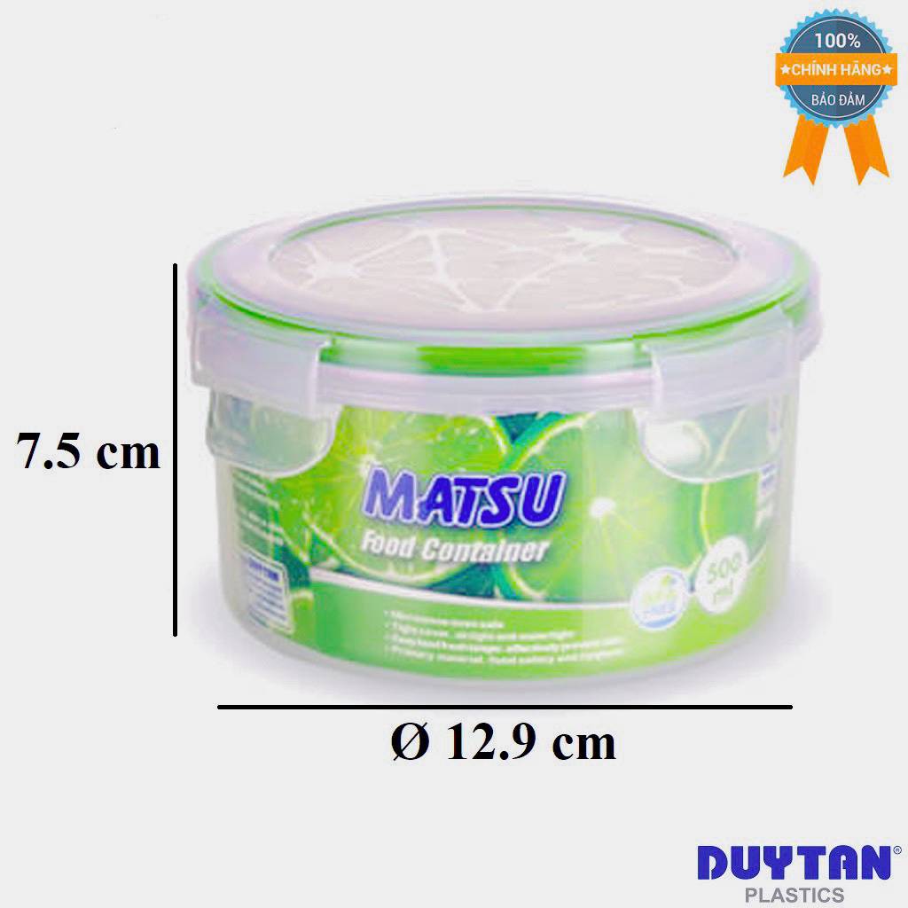 Hộp Nhựa Tròn MATSU 500ml Có Nắp Gài 4 Chấu, Đựng Thực Phẩm Đồ Dùng