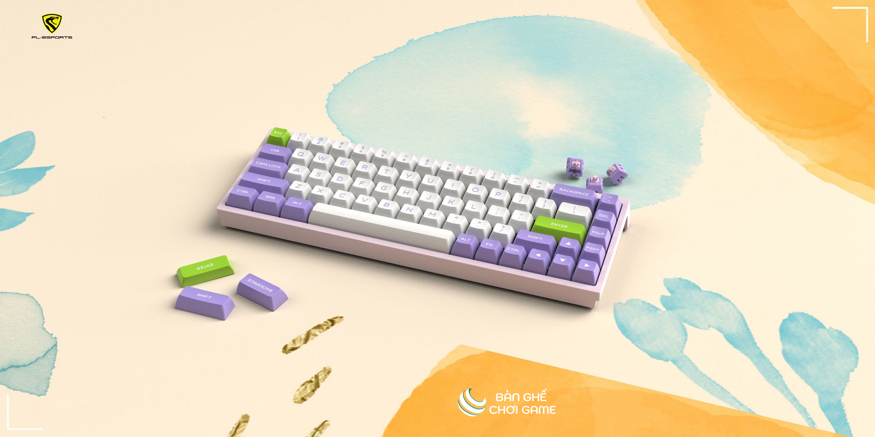 Bàn phím cơ không dây FL-Esports FL680SAM Purple Gateron CAP Switch - Hàng chính hãng