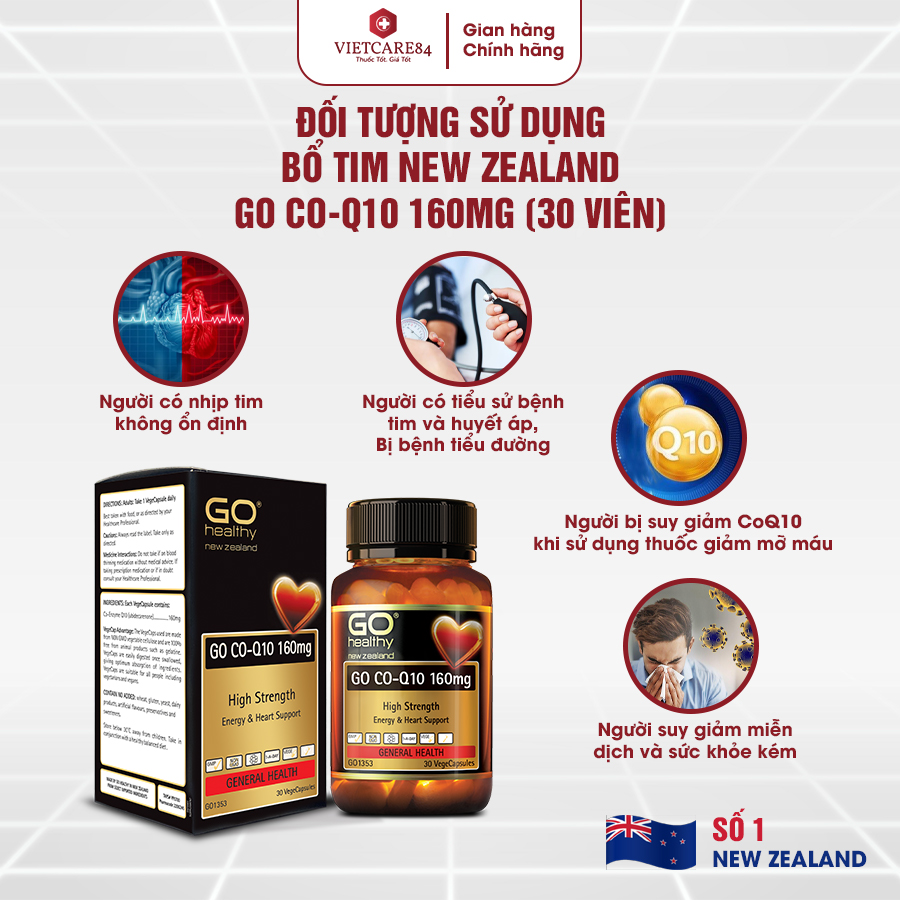 Viên uống bổ tim nhập khẩu chính hãng New Zealand GO CO Q10 160mg (30 viên) giảm quá trình lão hóa tim mạch, giảm nguy cơ tai biến tim mạch, giảm cholesterol máu, điều hòa huyết áp, tăng miễn dịch và giúp cơ thể khỏe mạnh
