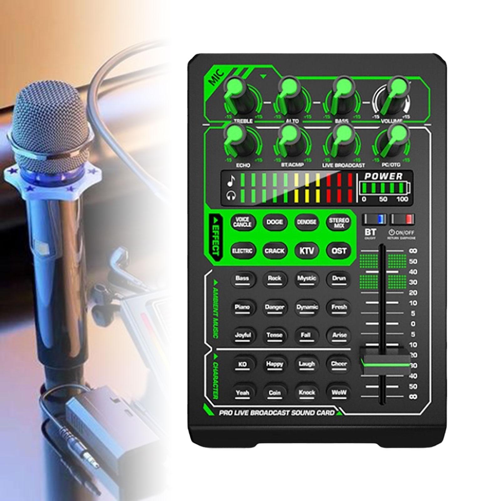 Live Broadcast Sound Card DJ Mixer Condenser for with 8 Control Knobs