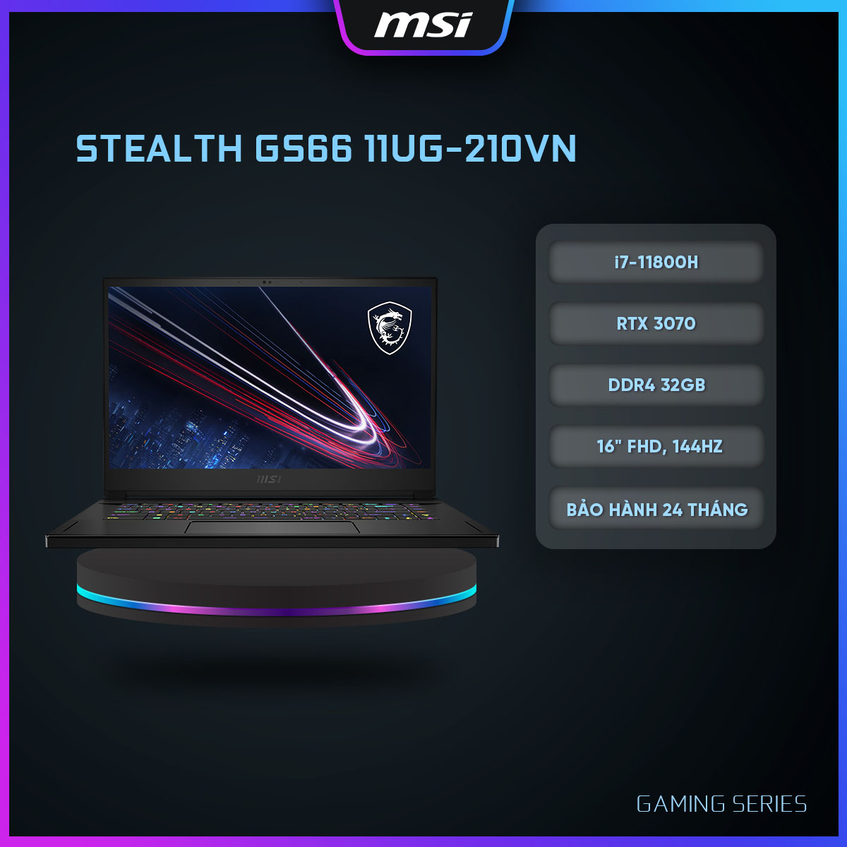 MSI Laptop Gaming Cao cấp Stealth 11UG-210VN|i7-11800H|RTX 3070|DDR4 32GB|2TB SSD|15.6&quot; FHD,360Hz [Hàng chính hãng]