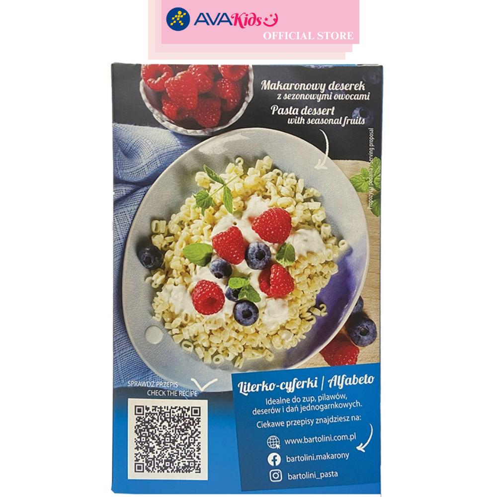 Nui ăn dặm bột mì và lúa mì semolina Bartolini hình chữ và số 250g (từ 8 tháng)