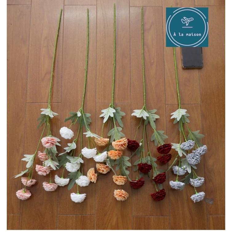 Cành hoa cẩm chướng 7 nhánh bông cao 75cm dùng trong thiết kế trang trí nhà cửa, hoa lụa thiết kế