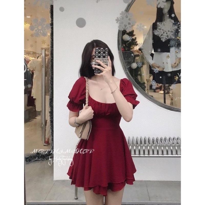 Jumpsuit xếp ly jguwcj thắt nơ đen trắng đỏ