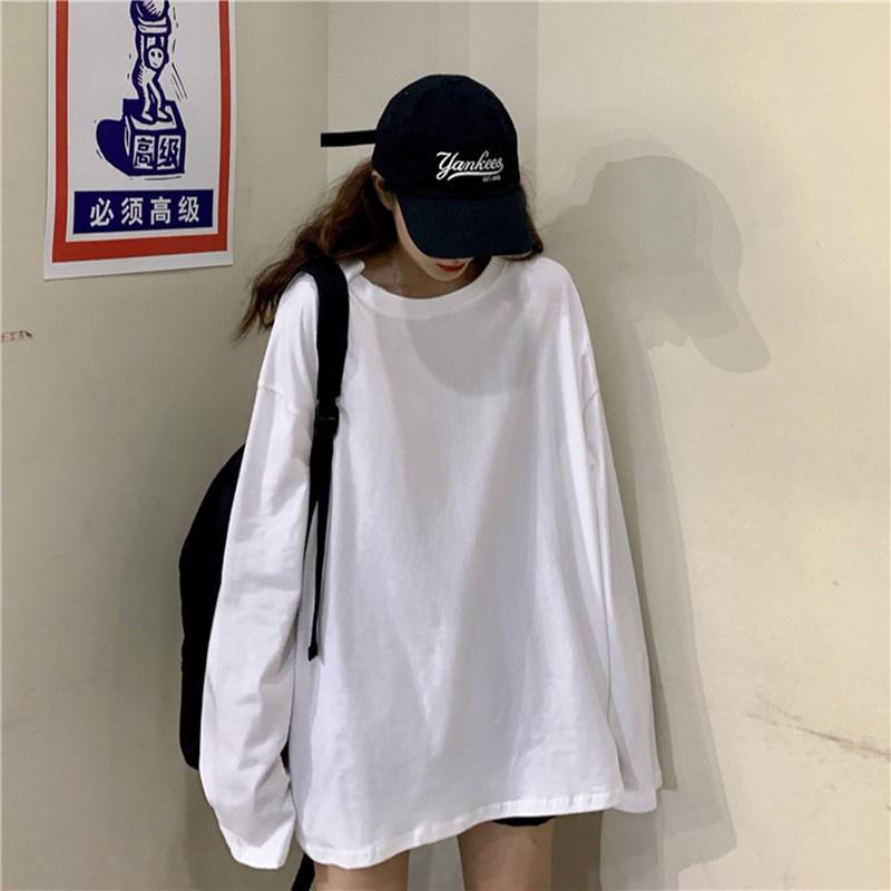 Áo thun tay dài sweater nam nữ TRƠN unisex form rộng teen cổ tròn cotton giá rẻ basic đen trắng freesize ulzzang