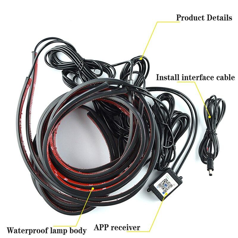 Đèn chiếu sáng dưới đèn LED ô tô Đèn khí quyển Điều khiển ứng dụng từ xa Dải linh hoạt RGB Đèn gầm trang trí Đèn gầm Đèn neon