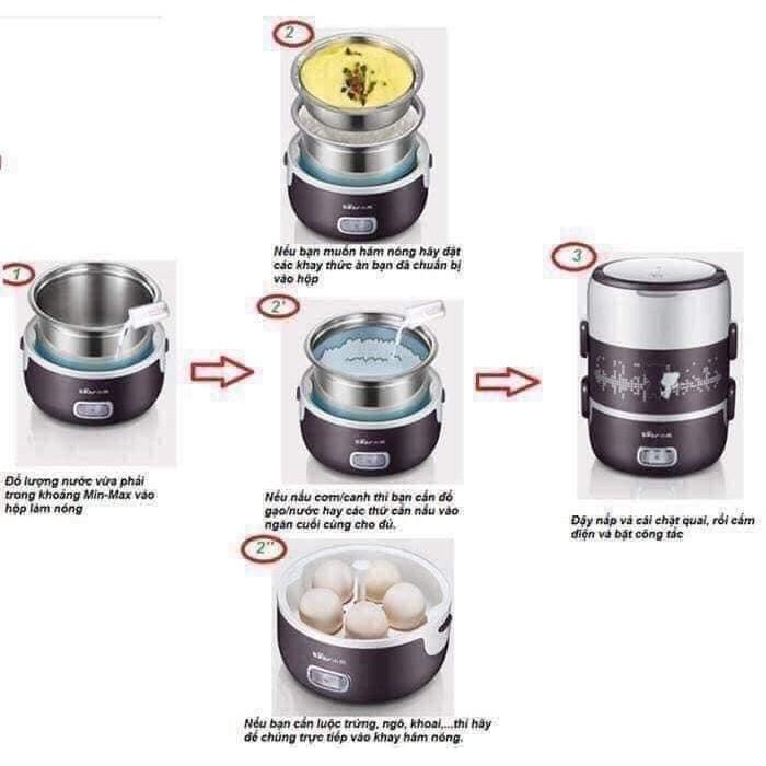 Hộp Cơm Hâm Nóng 3 Tầng Cắm Điện Inox - Cặp Lồng Cơm 3 Tầng Ủ Cơm Tự Động