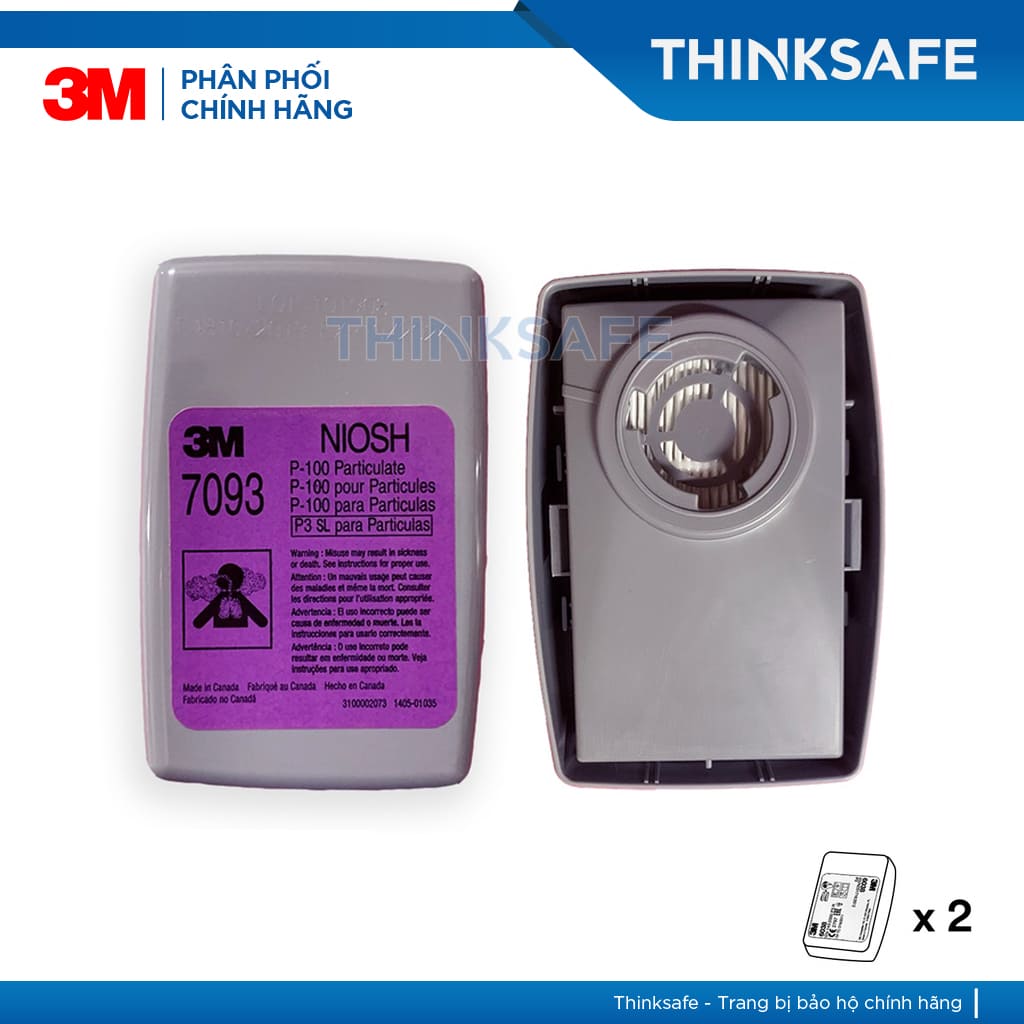 Mặt nạ phòng dịch 3M Thinksafe, tiêu chuẩn N95, phòng dịch, lọc bụi mịn pm2, bảo vệ hô hấp, 3M chính hãng -7502/7093