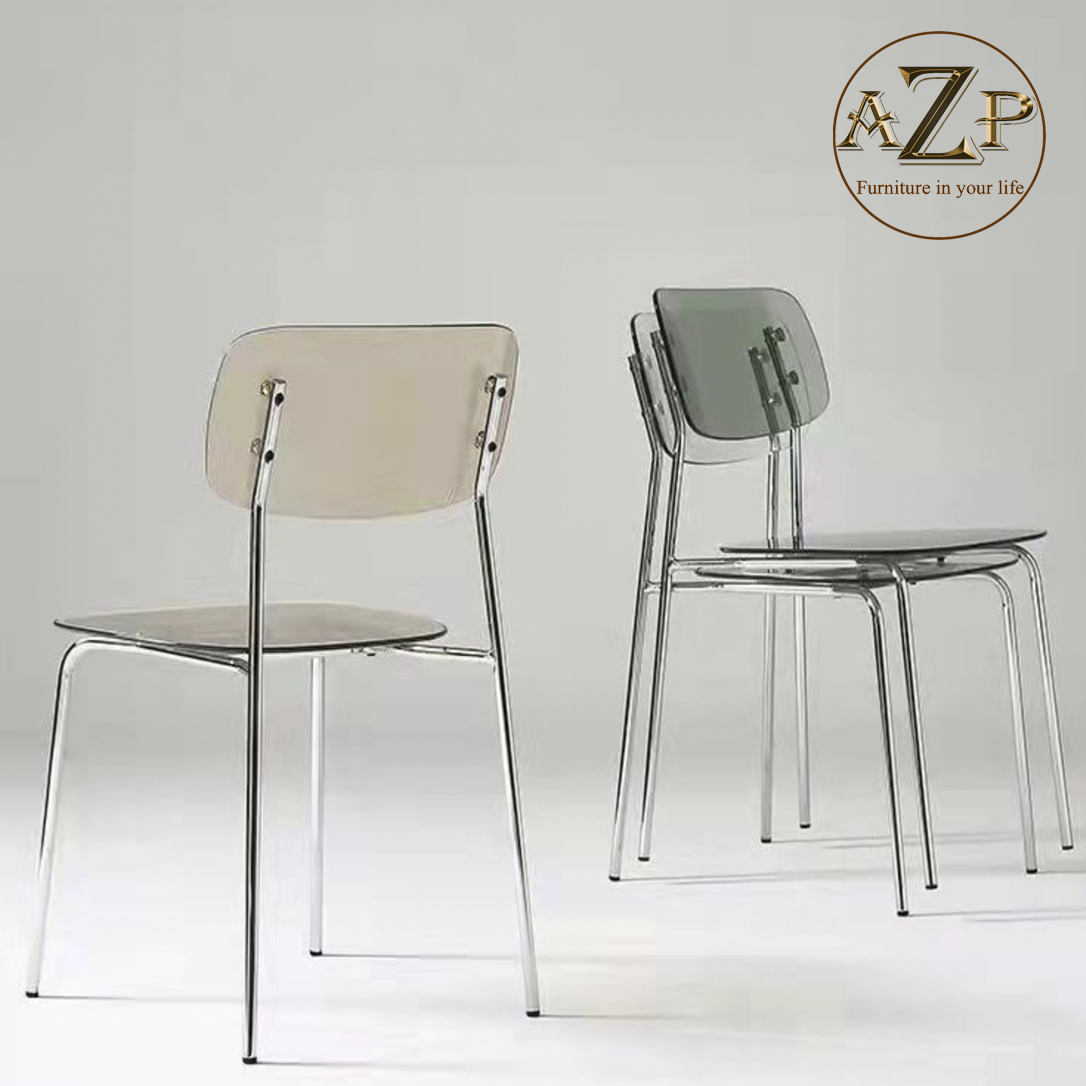 Ghế Ăn, Ghế Cafe, Ghế Thư Giãn Nhựa Trong Suốt Arcylic, Khung Thép Mạ Chrome Thời Trang / xếp chồng tiện lợi GA-PC601