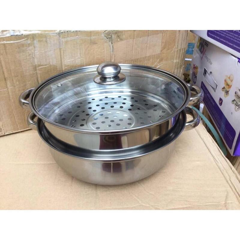 Nồi Hấp Xửng 2 Tầng Inox Mặt Kính - Hàng Loại 1