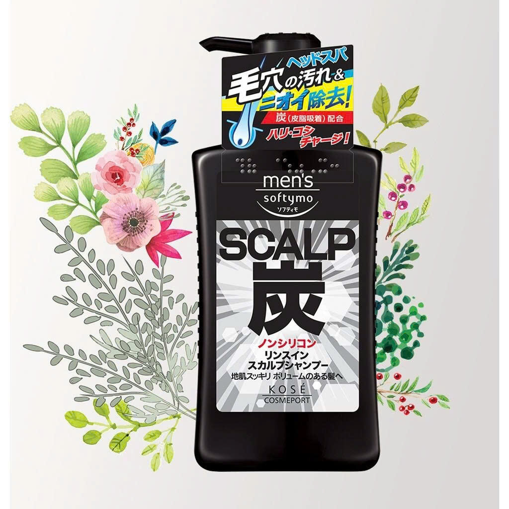 Dầu Gội Đầu Nam Chiết Xuất Than Hoạt Tính Kosé Softymo Men's Rinse In Scalp Shampoo S (550ML)