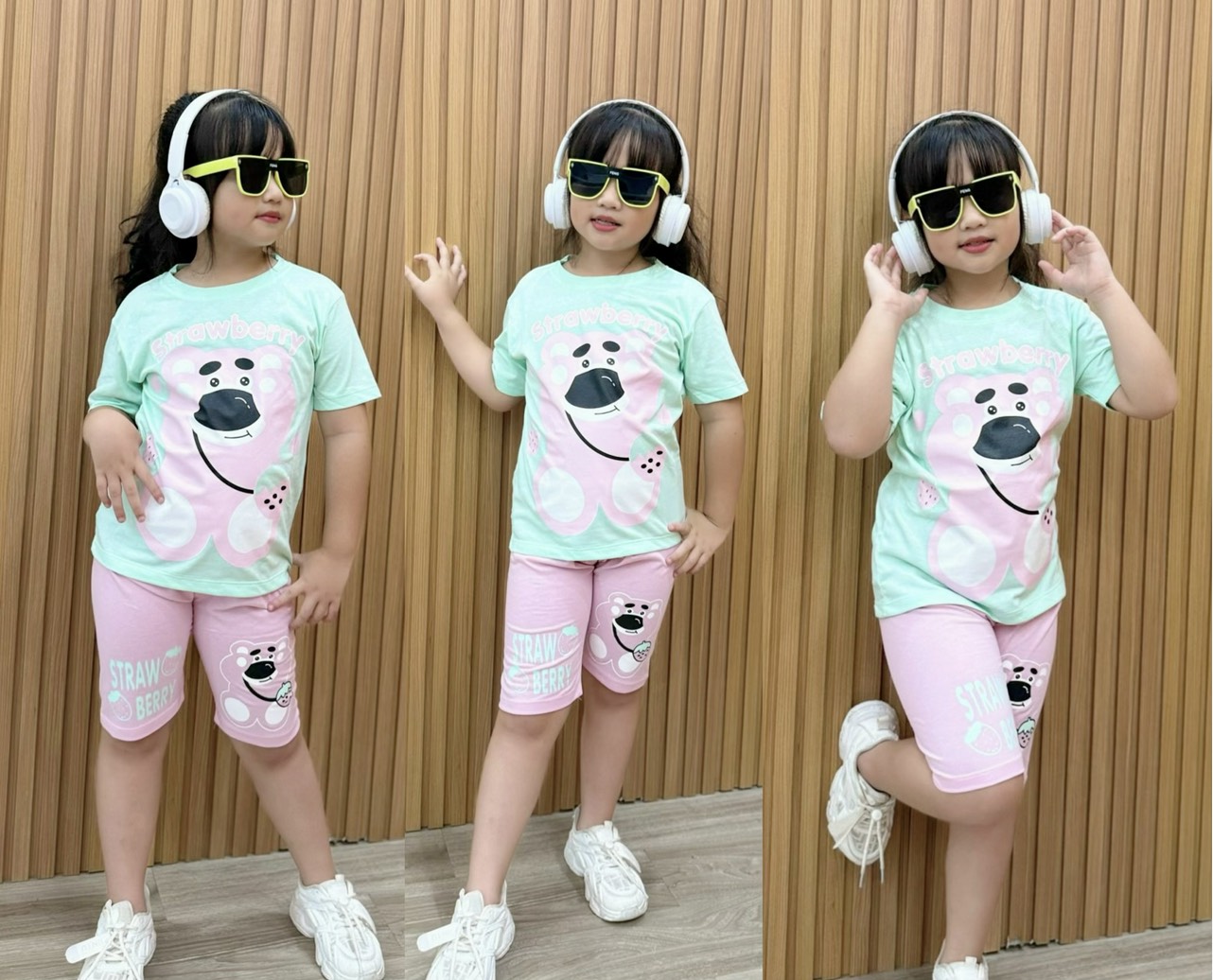 Đồ bộ bé gái, Bộ cộc tay cho bé gái mặc nhà đi học đẹp từ 8-40kg chất cotton mềm mịn mát