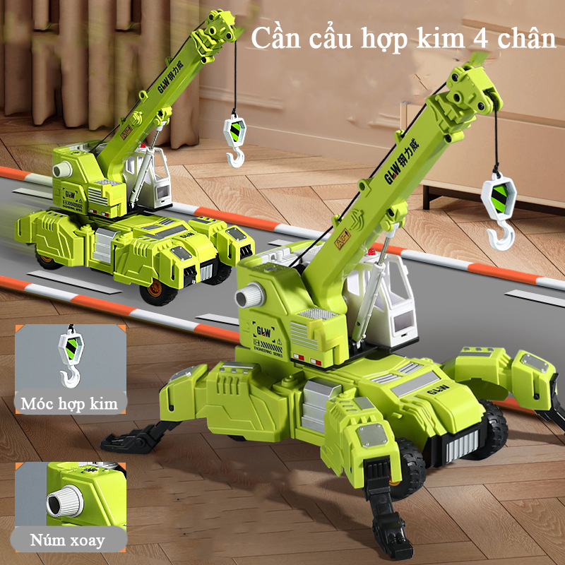 Đồ chơi mô hình xe cần cẩu hạng nặng chạy đà đầu hợp kim có 4 chân đỡ gấp gọn - màu xanh