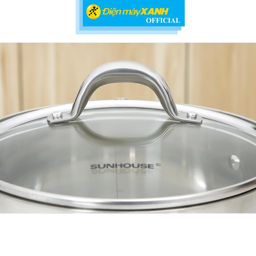 Nồi inox 3 đáy nắp kính 20 cm Sunhouse SHG308-20 - Hàng Chính Hãng