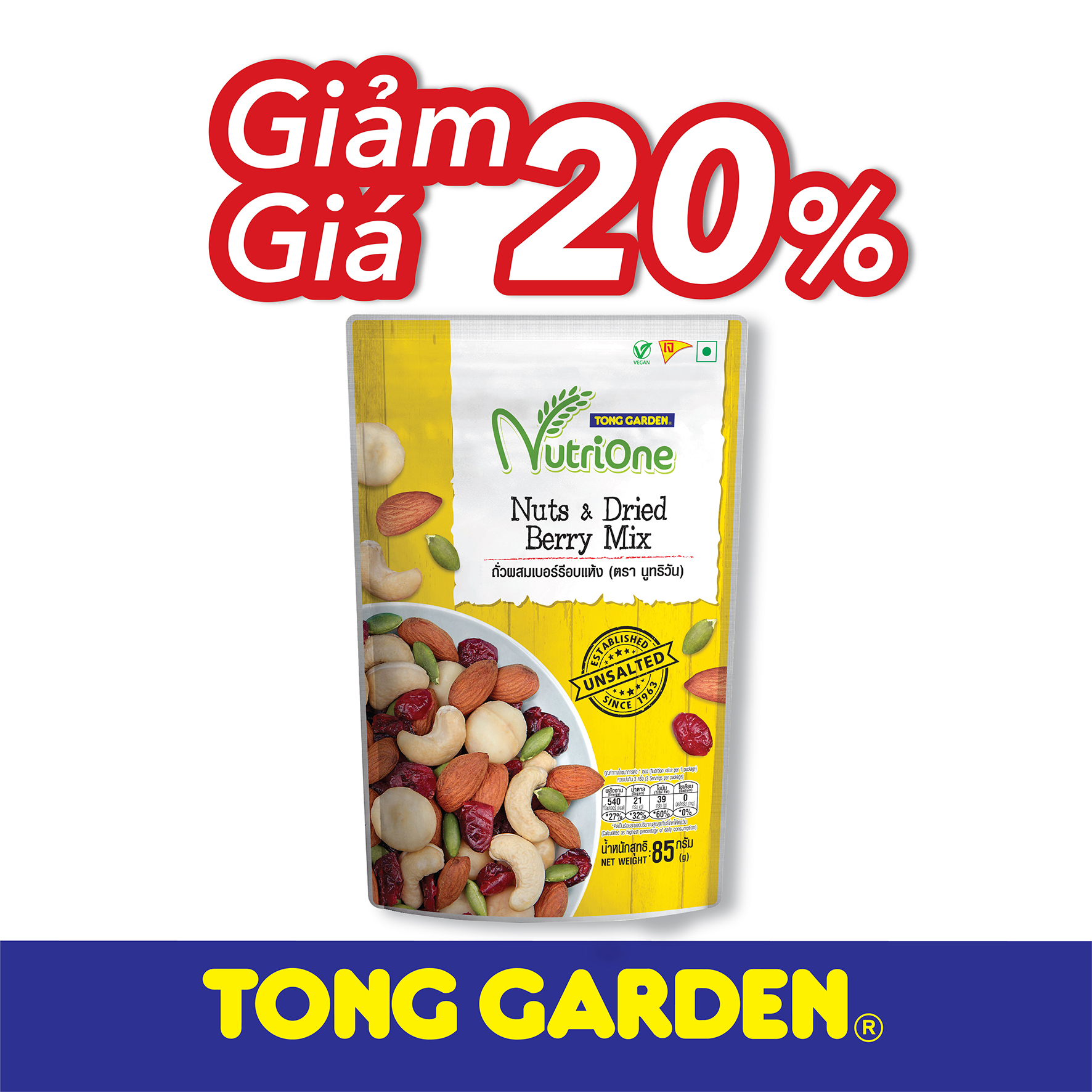 HỖN HỢP HẠT VÀ QUẢ MỌNG SẤY TONG GARDEN 85G