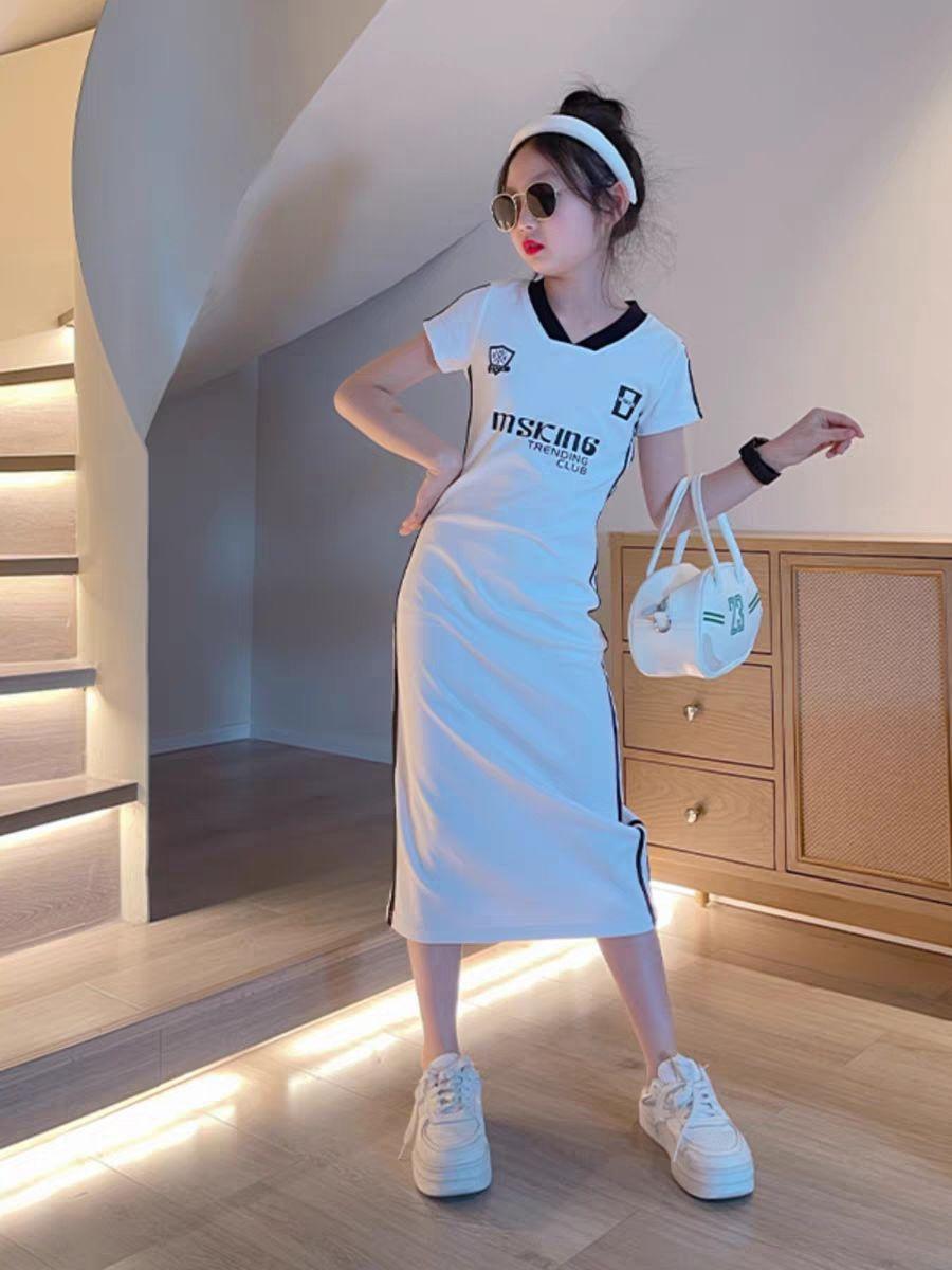 TOBE1SHOP Cô gái ăn mặc cotton mùa hè mỏng 2023 học sinh trung học cơ sở trẻ em lớn tây lưới váy vừa vặn màu đỏ