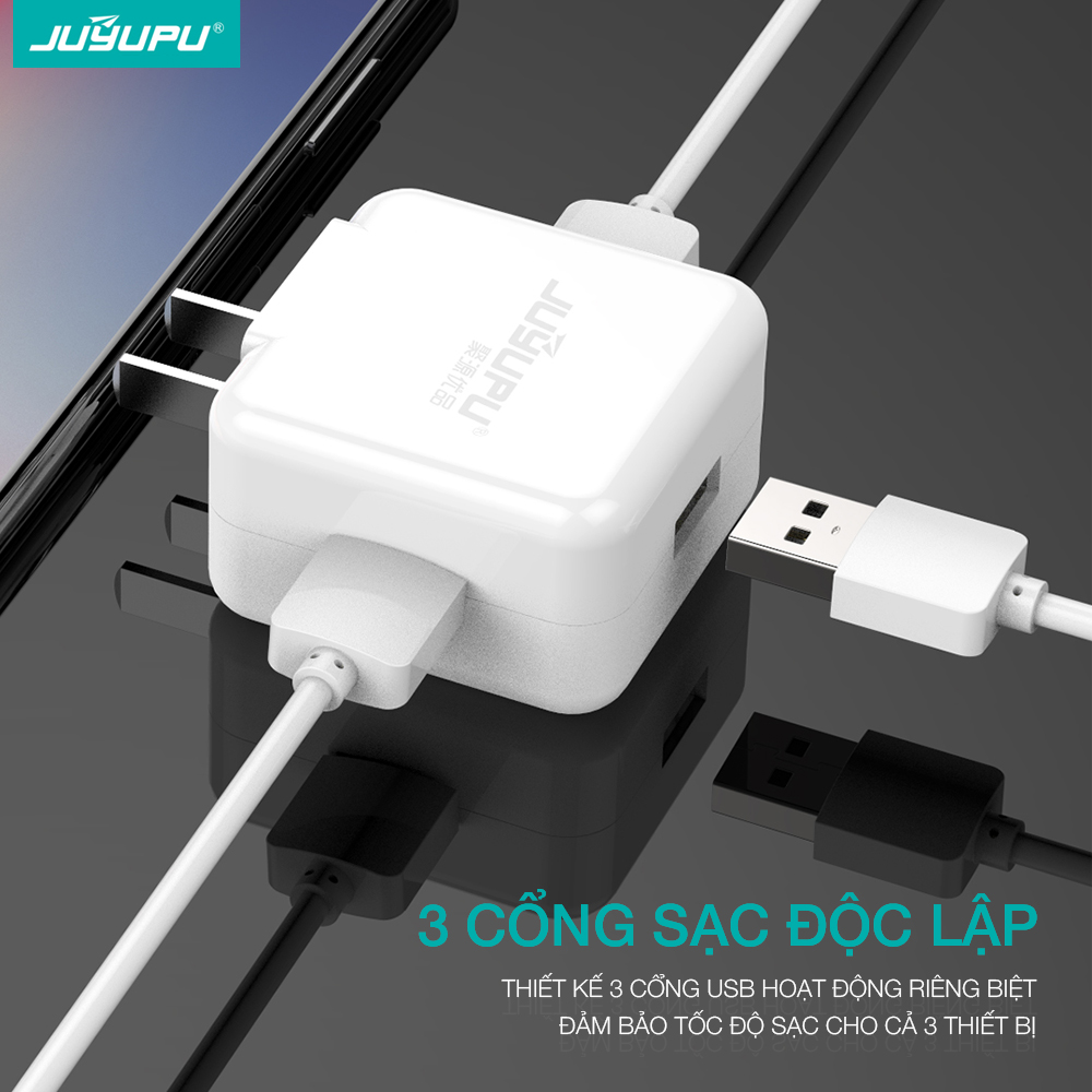 Củ sạc JUYUPU Q31 sạc nhanh 3.4A cao cấp có 3 cổng USB cốc sạc điện thoại dành cho iPhone Samsung OPPO VIVO HUAWEI XIAOMI - HÀNG CHÍNH HÃNG