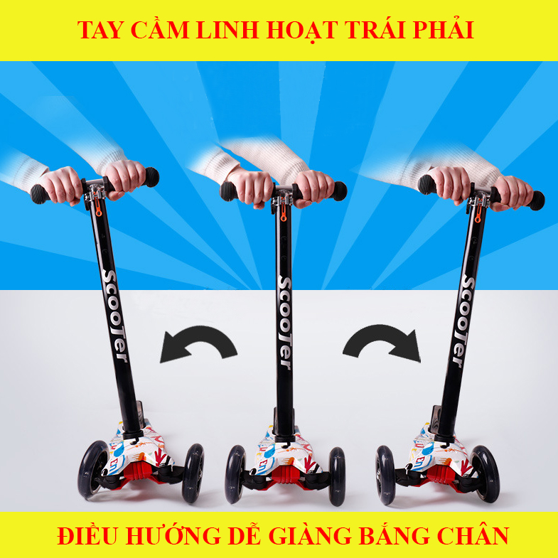 Xe trượt Scooter cao cấp có bánh phát sáng siêu đẹp 3 bánh an toàn cho trẻ em , chịu lực 90kg phù hợp với cả bé trai bé gái rèn luyện vận động cho trẻ năng động hơn