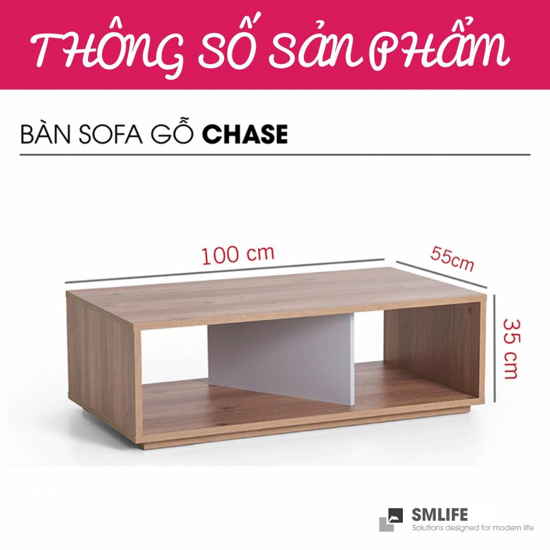 Bàn trà gỗ hiện đại SMLIFE Chase   | Gỗ MDF dày 17mm chống ẩm | D100xR55xC35cm - Màu