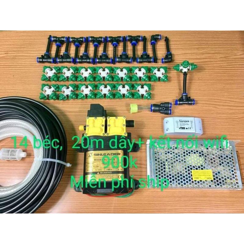 Bộ com bo tưới lan cây cảnh phun sương tưới cây máy đôi Sinleader 12 béc 4 hướng 20m dây có hẹn giờ ,smart wi-fi
