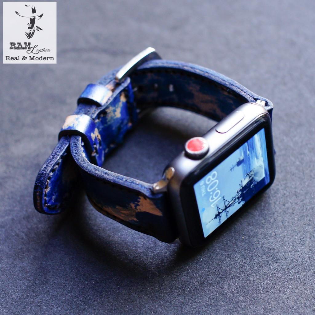 Dây đồng hồ RAM Leather da bò vegtan thảo mộc rằn ri xanh hải quân - tặng khóa chốt và cây thay dây