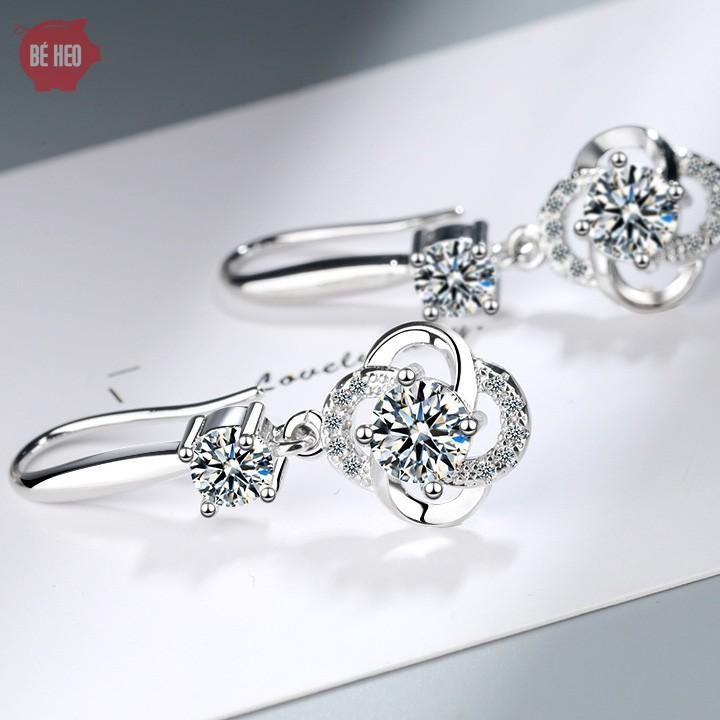 Bông tai nữ hoa 4 cánh - Khuyên tai bạc nữ - Trang sức Bé Heo BHBT449