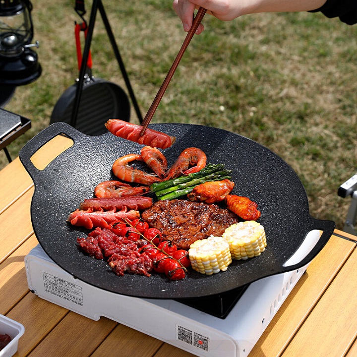 Chảo  Nướng BBQ Không Cần Dầu Hàn Quốc Đường Kính 34 cm chất liệu hợp kim nhôm phủ đá maifan chống dính Cao Cấp