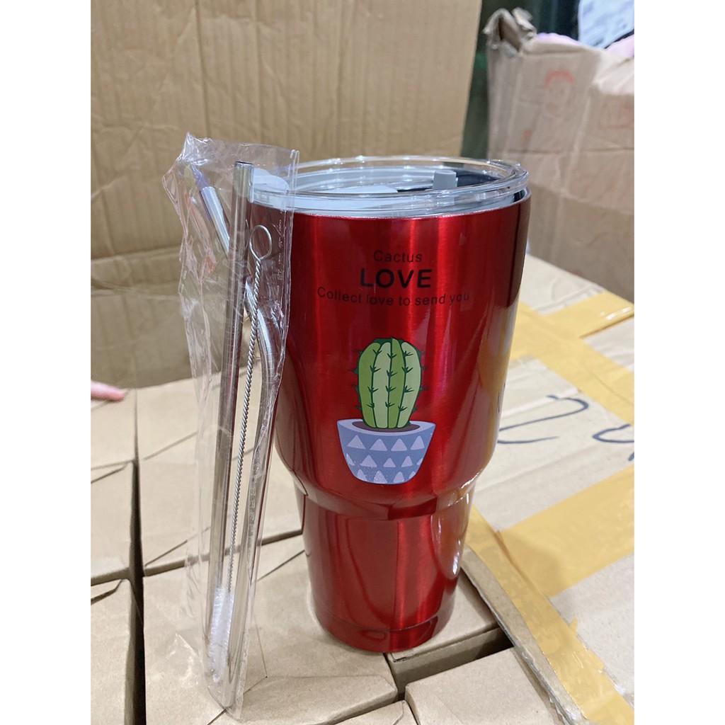 Ly Giữ Nhiệt 900ml Mẫu Inox Kèm Túi Đựng Và Ống Hút