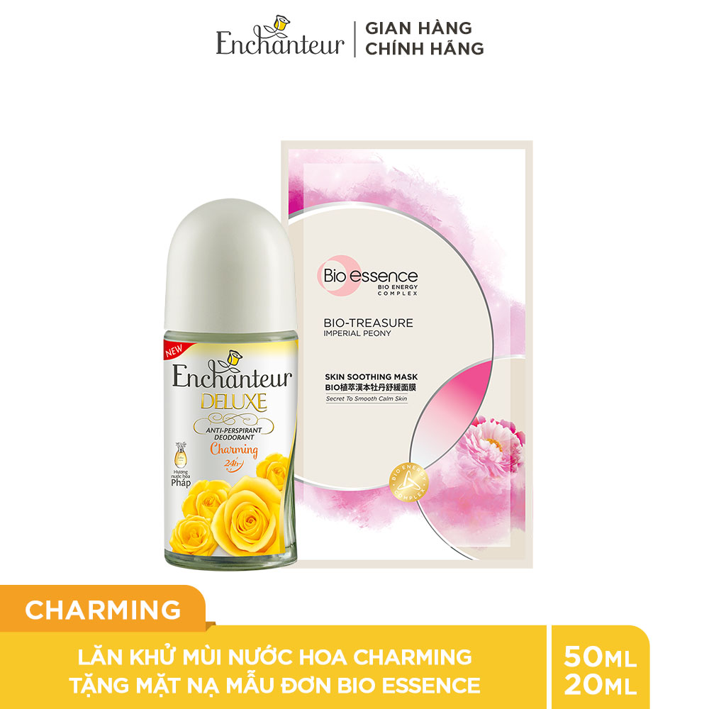 [Mua 1 Tặng 1] Lăn khử mùi nước hoa Enchanteur Charming 50ml+ Tặng mặt nạ mẫu đơn hoàng cung bio-essence 20ml