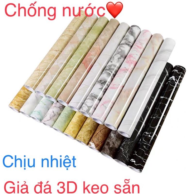 5M decal giả đá trắng vân nâu 3D tráng nhôm cho nhà bếp , nhà tắm keo sẵn khổ 60cm