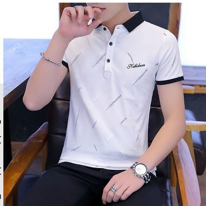Áo thun nam có cổ tay ngắn chất vải thun cotton co giãn thoáng mát - mkt21