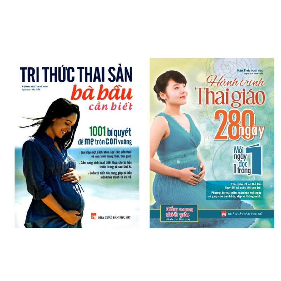 Combo Sách Tri Thức Thai Sản Bà Bầu Cần Biết + Hành Trình Thai Giáo 280 Ngày Tặng 1 cuốn truyện song ngữ ngẫu nhiên như trong hình