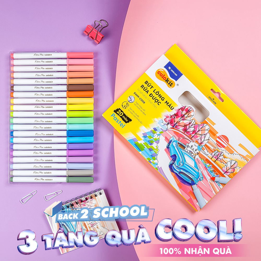 Bút lông 20 màu Pastel Washable Fiber Pen Thiên Long Colokit SWM-C008 - Bút lông màu rửa được-KM