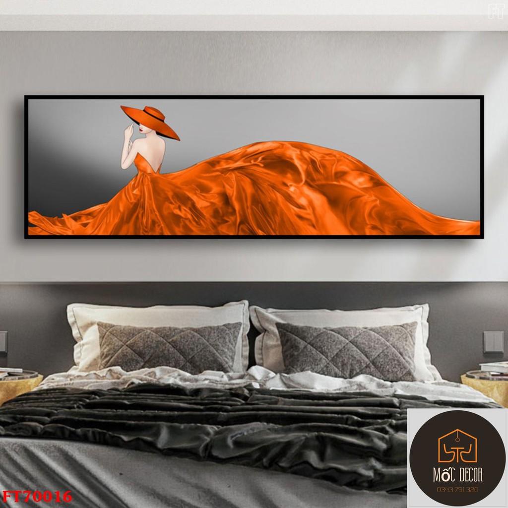 GIẢM 50 Tranh tráng gương cảnh biển cao cấp treo phòng khách, phòng bếp, phòng ngủ, mẫu độc đáo - Cô gái cam,40x80cm