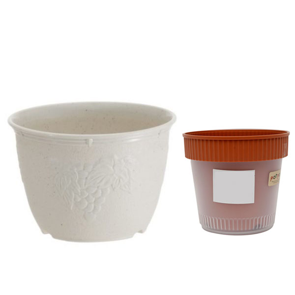 Combo Chậu hoa tròn màu trắng 24cm + Chậu trồng cây 2 lớp nội địa Nhật Bản - Giao màu ngẫu nhiên