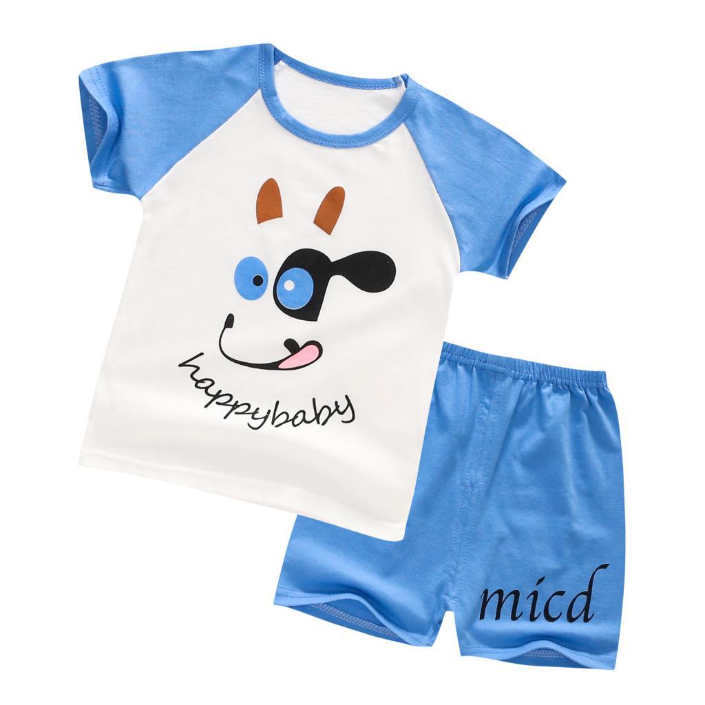 2pcs kids cute fashion cartoon short sleeve tops+short set