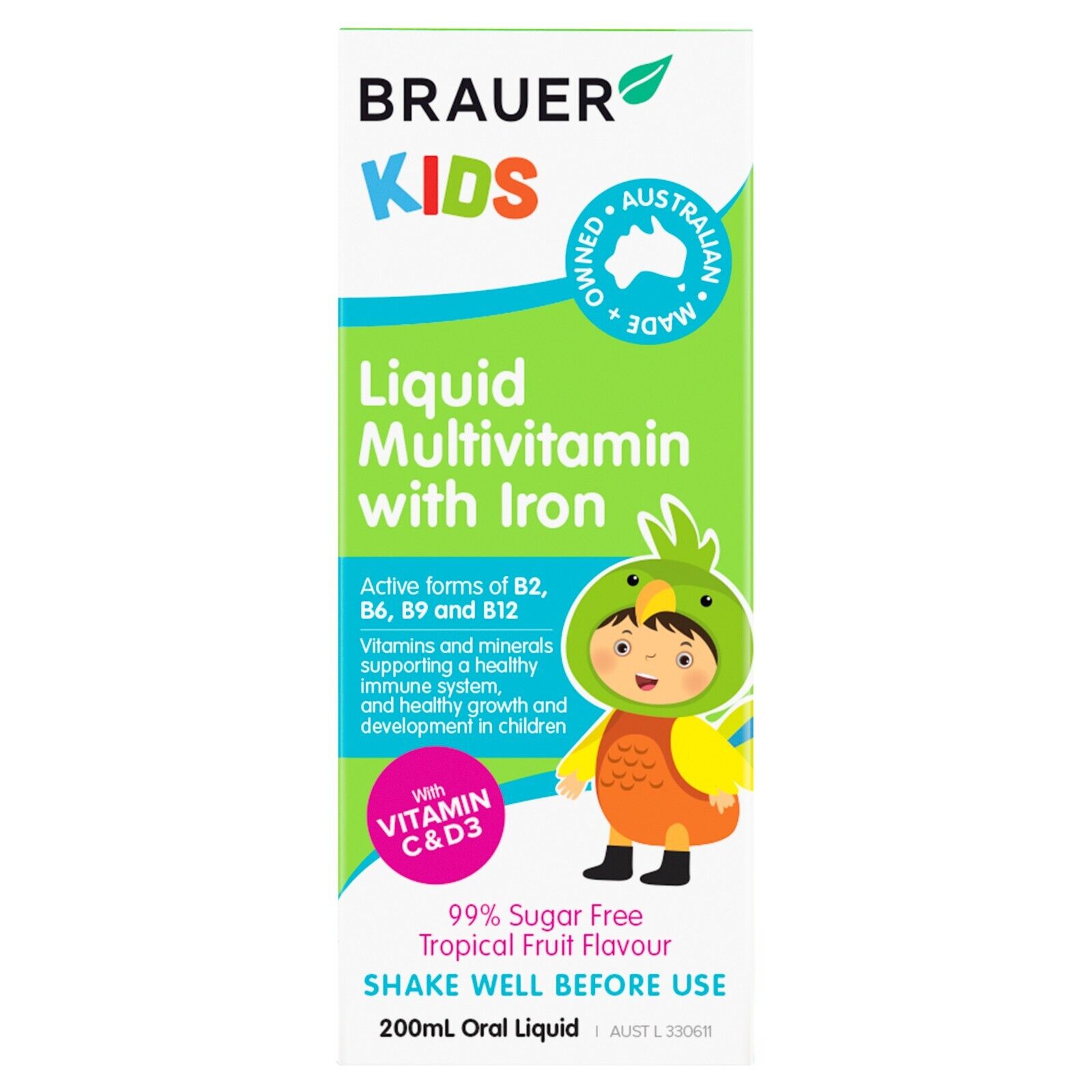 Brauer Kids Liquid Multivitamin with Iron - Bổ sung vitamin tổng hợp và sắt cho trẻ 3 tuổi (200ml)