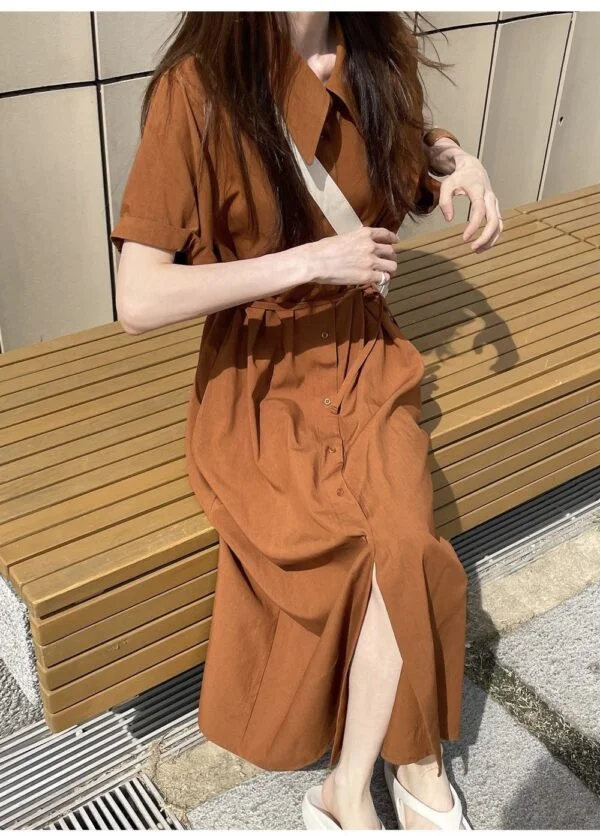 ĐẦM SUÔNG SƠ MI CAM ĐẤT