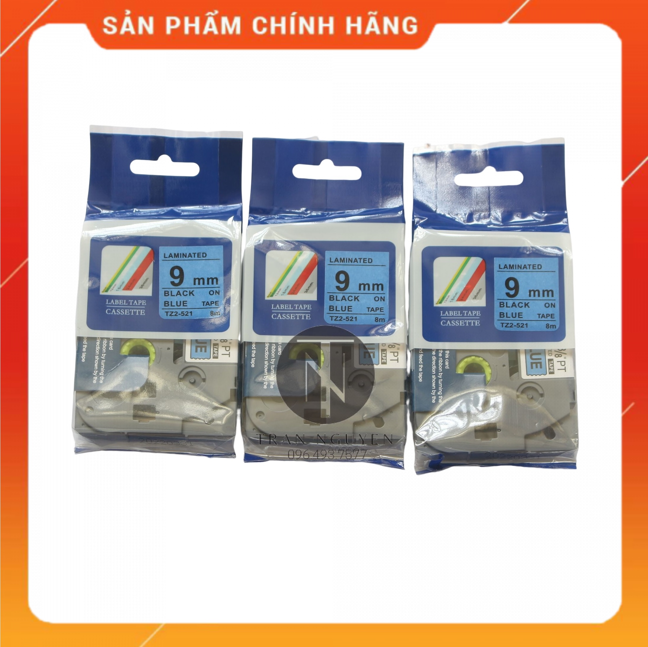 Nhãn In đa lớp Tz2-521 - Đen nền Dương 9mm x 8m - Hàng nhập khẩu