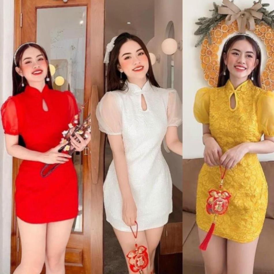 Đầm Ôm Body Cổ Tàu Nhiều Màu Lựa Chọn Cho Mùa Tết, Đầm Sườn Xám Nữ Gấm Hoa Thanh Lịch, Tôn Dáng Cho Phái Nữ