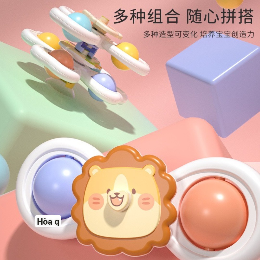 Set 3 Con Quay Spinner Dán Tường Hít Chân Có Thể Xếp Chồng Màu Sắc Tươi Sáng Hình Ngộ Nghĩnh Cho Bé