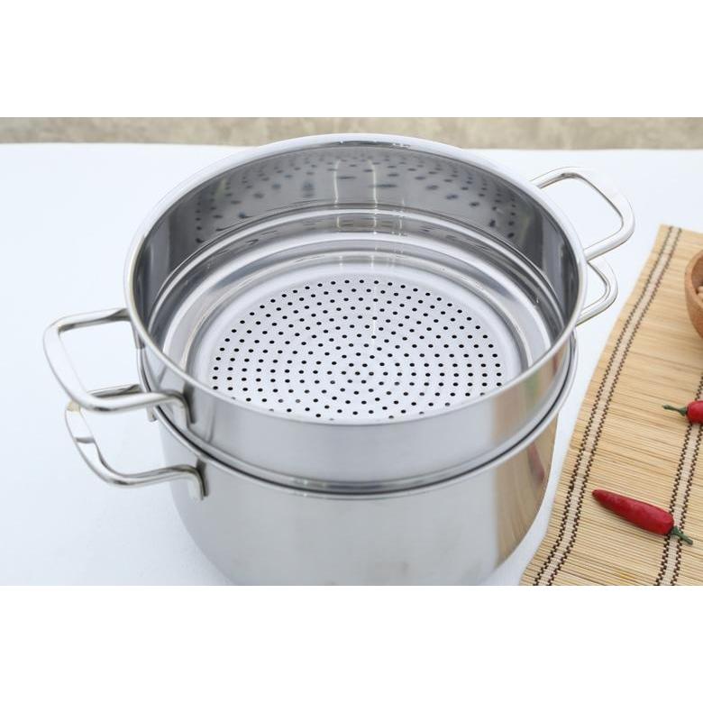 Bộ Nồi Luộc Gà Kèm Xửng Hấp Inox Size 28cm Dùng Mọi Bếp - Hàng Chính Hãng